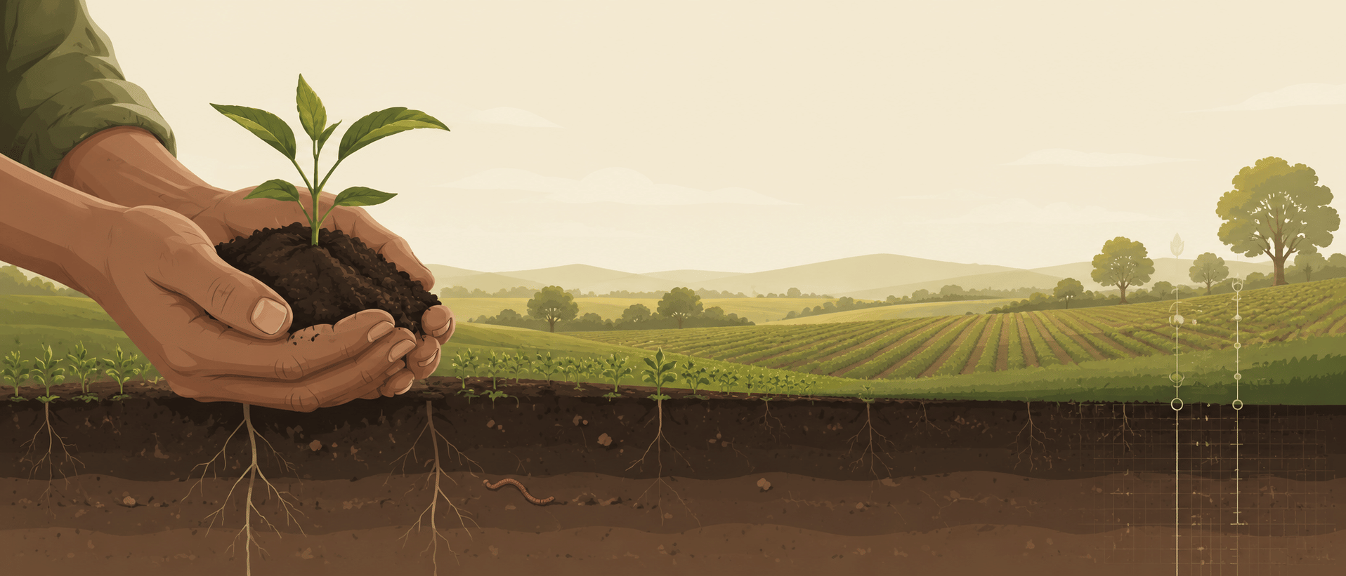 Farmland soil, healthy and cared for